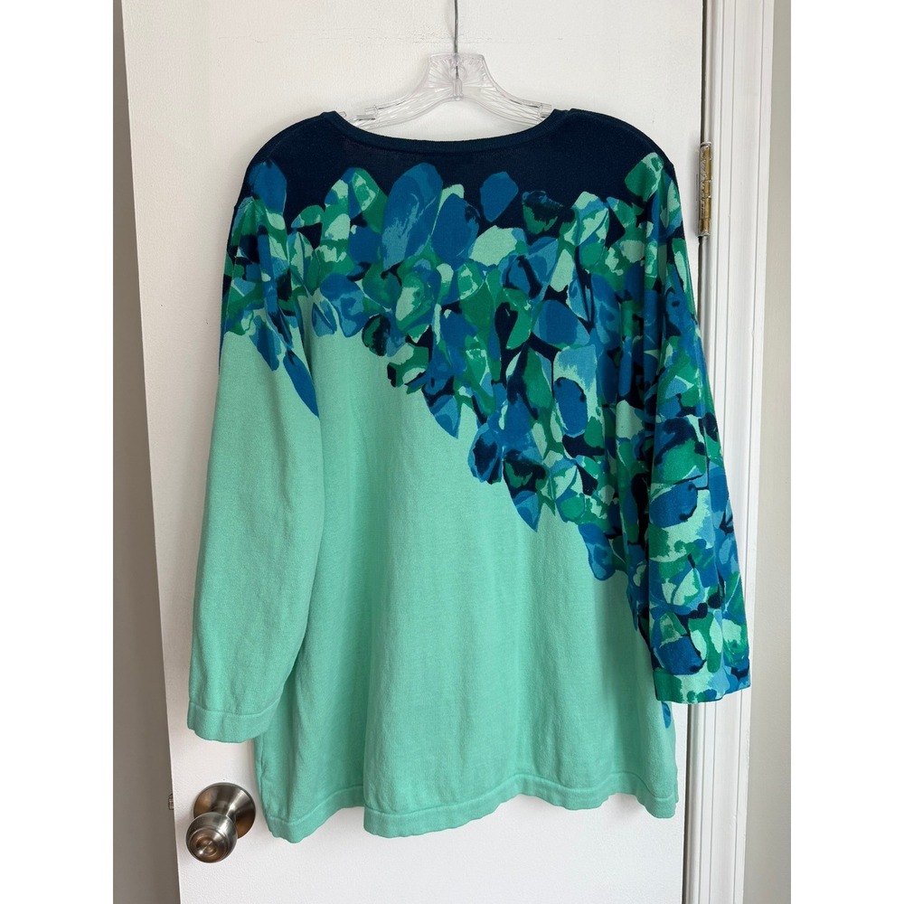 Isaac Mizrahi Live Womens 3X Cardigan Mint Green Blue Floral Cotton Sweater - Picture 3 of 10